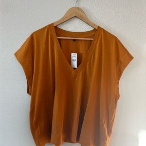 Express Deep V-Neck Short Sleeve Top in Rich Orange